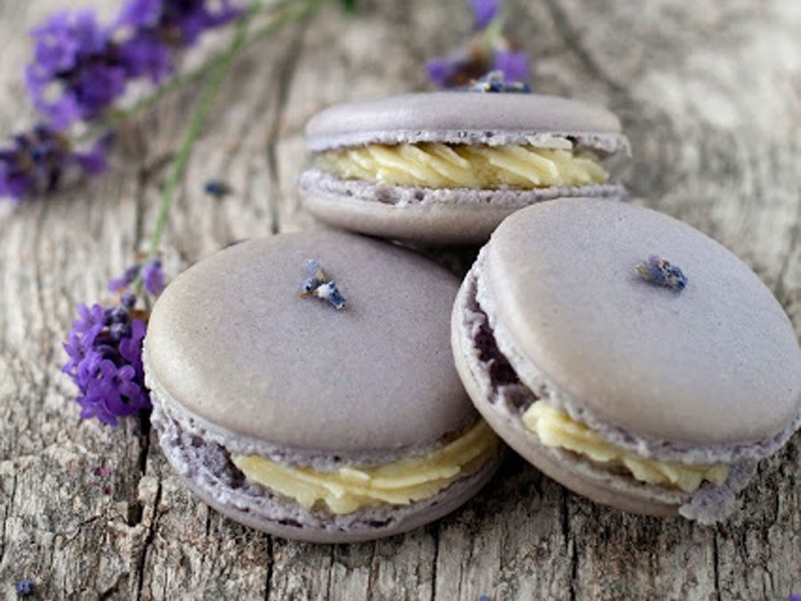 Lavendel macarons met witte chocolade