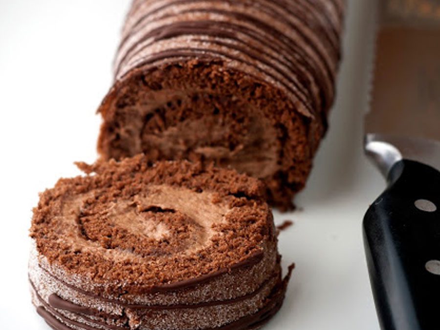 Opgerolde cake met chocolade en mint