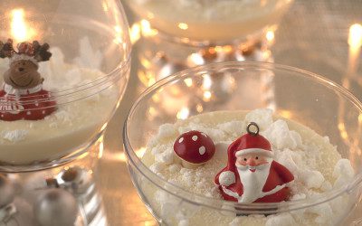 Kerstdessert met peer, speculaas en witte chocolademousse