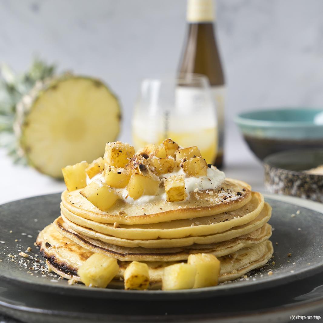 Pancakes met Liefmans Yell’Oh en gekaramelliseerde ananas